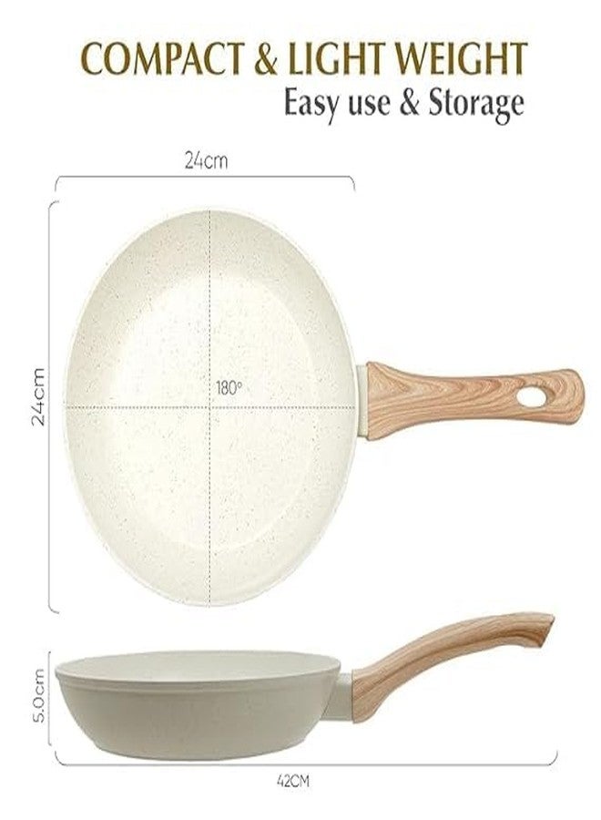 JIGVA Healthy Cooking 24cm Frying Pan – Less Oil Use, Marble Non-Stick Coating, Scratch Resistant, Induction Base, Easy Clean, Free Trivet, Ergonomic Handle, Durable Forged Aluminum Skillet - Image 3
