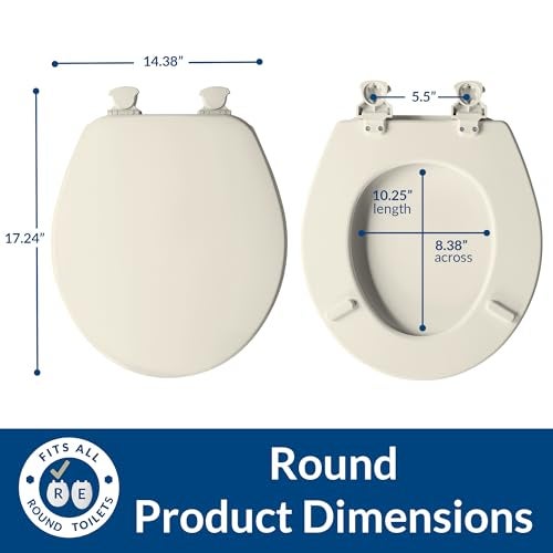 Bemis مقعد مرحاض CHURCH، مفصلات سهلة التنظيف للإفراج عن التنظيف العميق، مقعد خشبي مطلي متين، دائري، لون بسكويت - Image 3