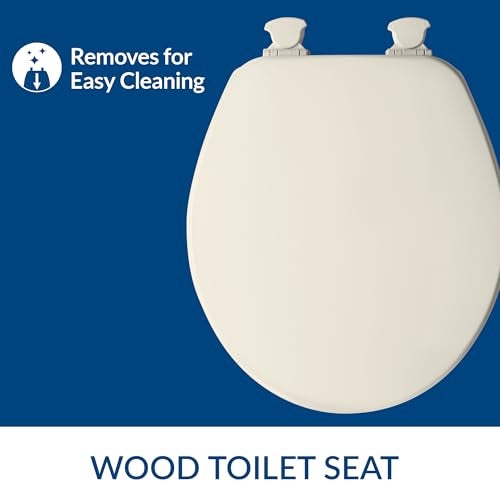 Bemis مقعد مرحاض CHURCH، مفصلات سهلة التنظيف للإفراج عن التنظيف العميق، مقعد خشبي مطلي متين، دائري، لون بسكويت - Image 2