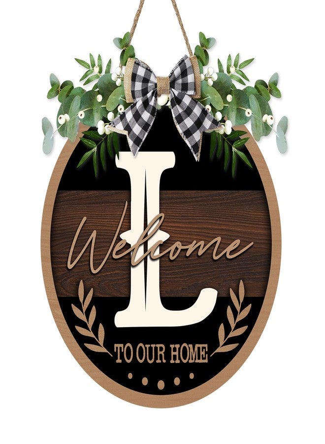 Bolisom Monogram Letter L Front Door Sign, Welcome to Our Home Family Last Name Initial Wooden Hanger Decor Housewarming Wedding Gifts, Farmhouse Rustic Wreath Indoor Wall Hanging Decoration with Bow - Image 1