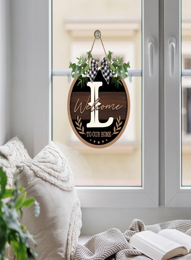Bolisom Monogram Letter L Front Door Sign, Welcome to Our Home Family Last Name Initial Wooden Hanger Decor Housewarming Wedding Gifts, Farmhouse Rustic Wreath Indoor Wall Hanging Decoration with Bow - Image 5