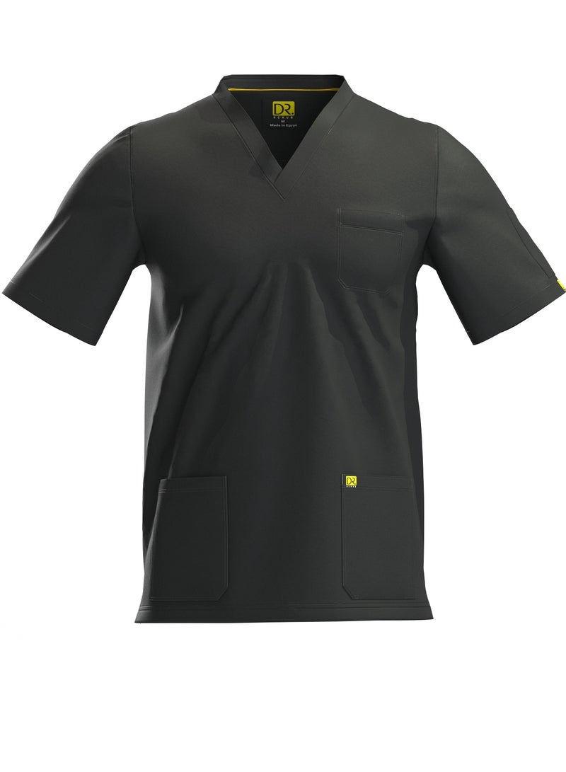 Doctor Scrub Comfortable Black Lycra fabric with many pockets is meticulously crafted to retain its color without fading with repeated washing  - Image 1