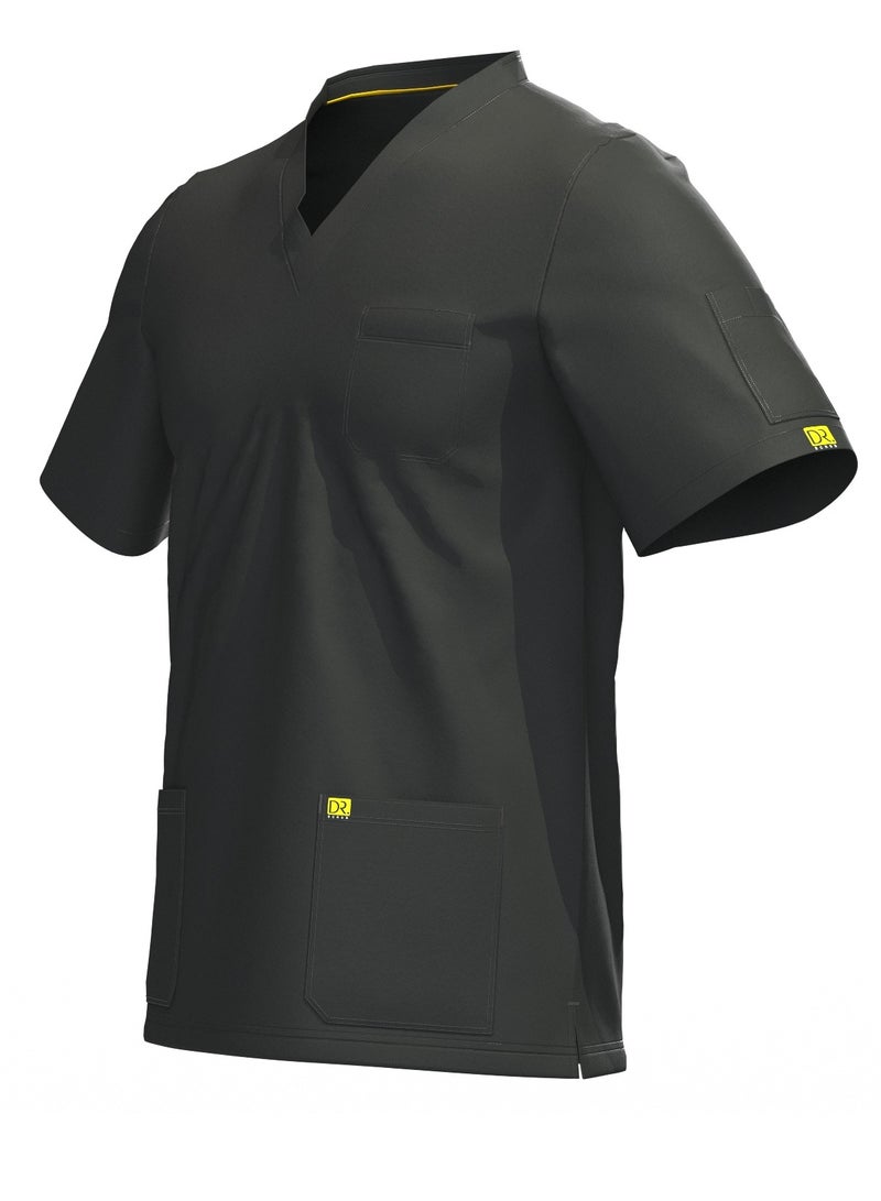 Doctor Scrub Comfortable Black Lycra fabric with many pockets is meticulously crafted to retain its color without fading with repeated washing  - Image 3