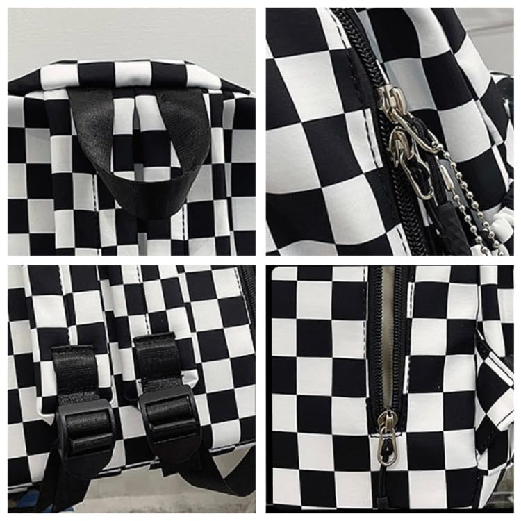 MININAI Y2K Aesthetic Checkered Backpack with Kawaii Pendant Checkerboard Backpack Cute Preppy Laptop Backpack Light Rucksack (One Size,Pink) - Image 5