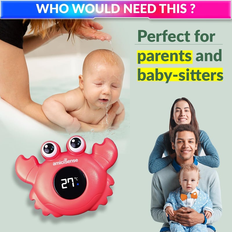 amiciSense مقياس حرارة حمام الأطفال المقاوم للماء، لعبة عائمة هدية للأطفال، مقياس حرارة حوض الاستحمام - Image 4
