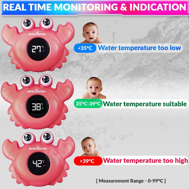 amiciSense مقياس حرارة حمام الأطفال المقاوم للماء، لعبة عائمة هدية للأطفال، مقياس حرارة حوض الاستحمام - Image 3