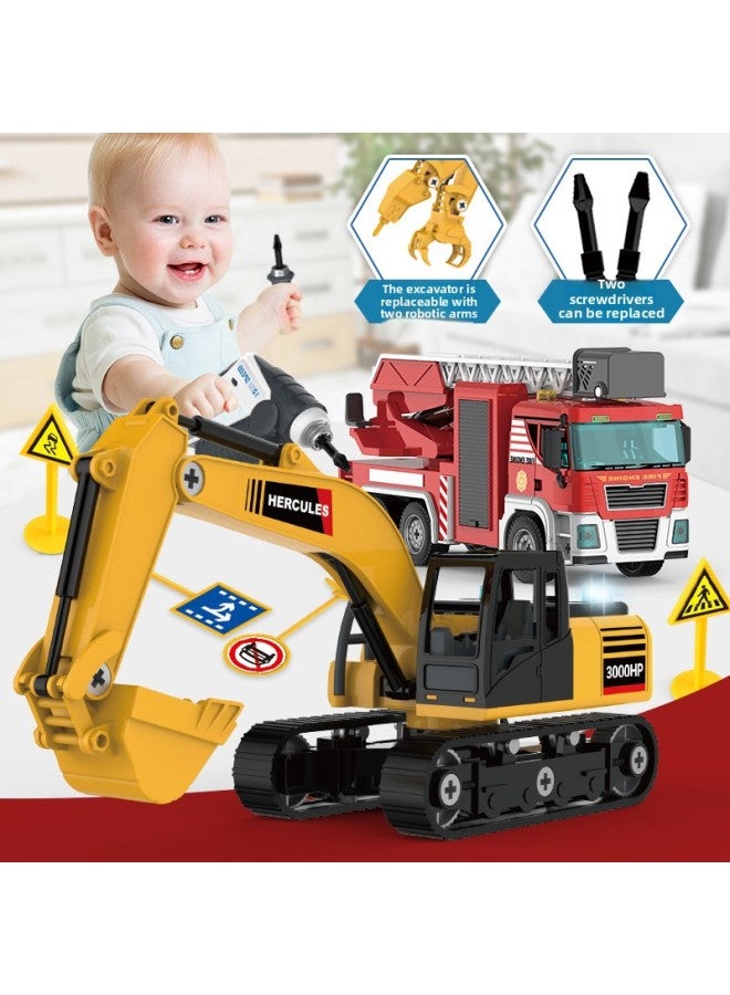Large Size Disassembly And Assembly Engineering Vehicle Toy DIY Nut Detachable Assembly Simulation Excavator Model Fire Truck-Color:(Electric Screwdriver) Dismounting And Mounting Ladder Truck - Image 2