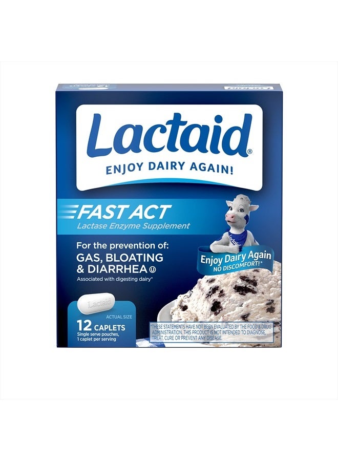Lactaid Fast Act Lactose Intolerance Relief Caplets with Lactase Enzyme, 12 Travel Packs of 1-ct. - Image 1