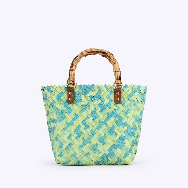 Dropshipping Summer New Retro Imitation Bamboo Handle Handbag Imitation Rattan Niche Fashion Beach Bag Small Size - Image 1
