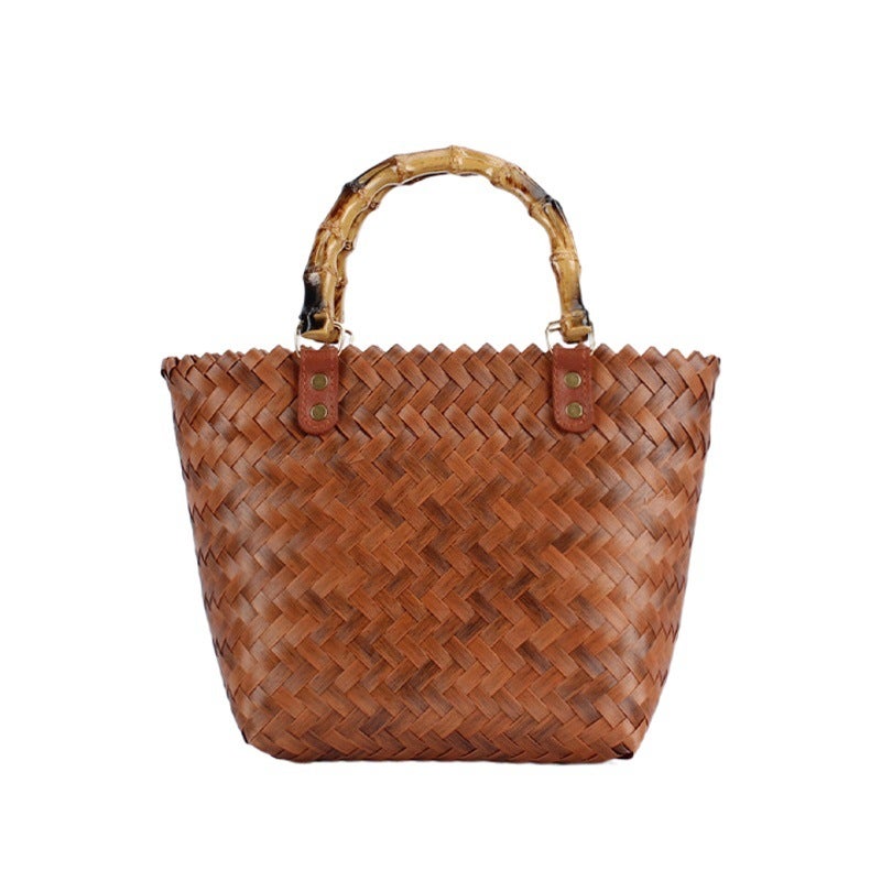 Dropshipping Summer New Retro Imitation Bamboo Handle Handbag Imitation Rattan Niche Fashion Beach Bag Small Size - Image 2