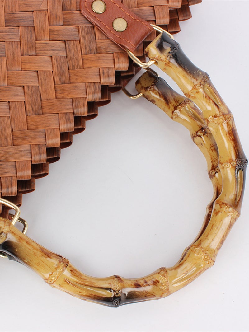 Dropshipping Summer New Retro Imitation Bamboo Handle Handbag Imitation Rattan Niche Fashion Beach Bag Small Size - Image 4