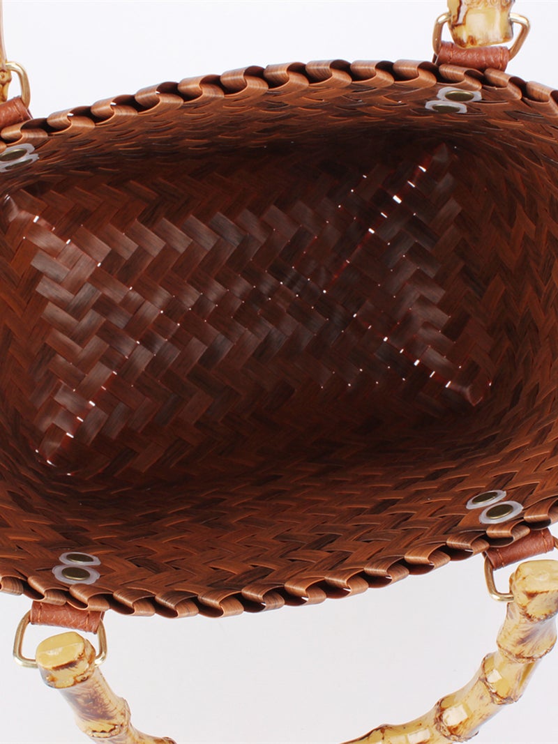 Dropshipping Summer New Retro Imitation Bamboo Handle Handbag Imitation Rattan Niche Fashion Beach Bag Small Size - Image 5