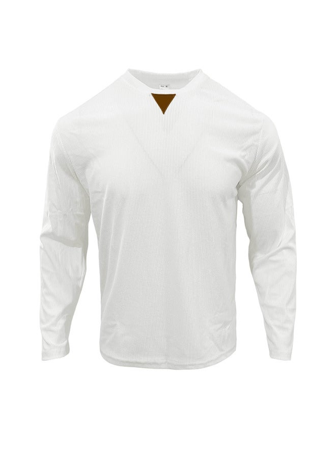 European And American Men's Spring And Autumn Textured V-neck Triangular Patch Casual Oversized Long Sleeve T-shirt