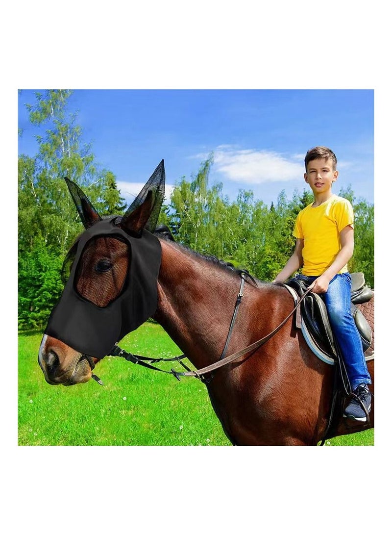 Generic 1-Piece Anti Mosquito Protect Horse Mask,Anti-Flyworms Breathable Mesh Horse Mask Riding Equestrian Equipment,Colour Black - Image 5