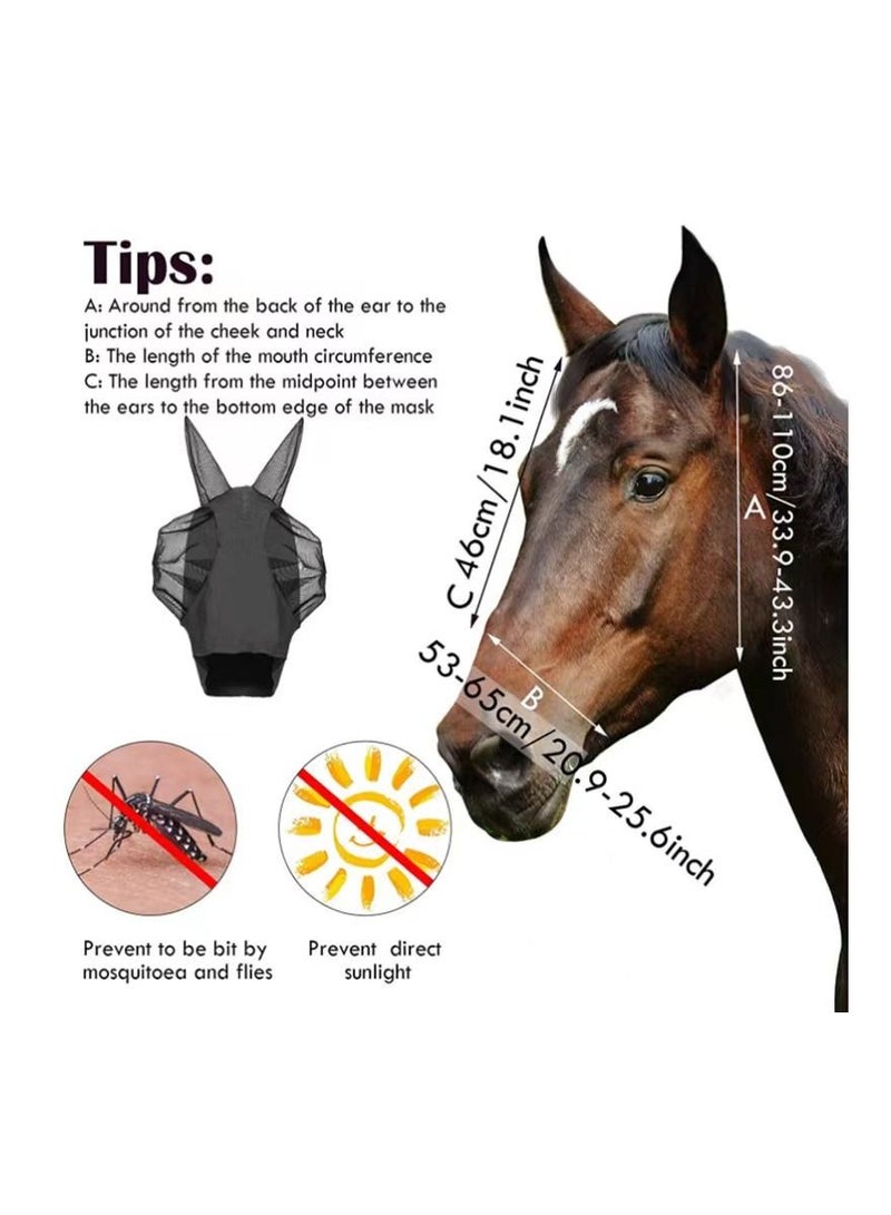 Generic 1-Piece Anti Mosquito Protect Horse Mask,Anti-Flyworms Breathable Mesh Horse Mask Riding Equestrian Equipment,Colour Black - Image 2