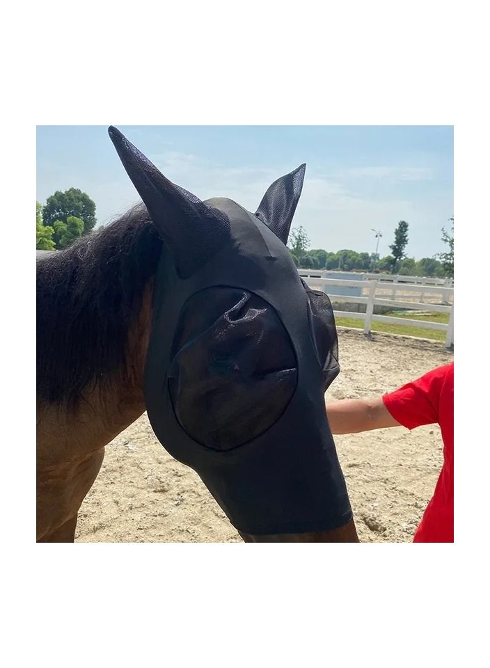 Generic 1-Piece Anti Mosquito Protect Horse Mask,Anti-Flyworms Breathable Mesh Horse Mask Riding Equestrian Equipment,Colour Black - Image 4