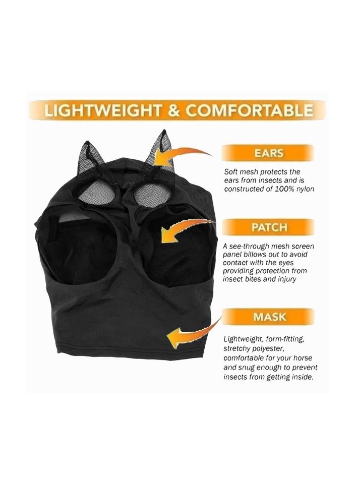 Generic 1-Piece Anti Mosquito Protect Horse Mask,Anti-Flyworms Breathable Mesh Horse Mask Riding Equestrian Equipment,Colour Black - Image 3