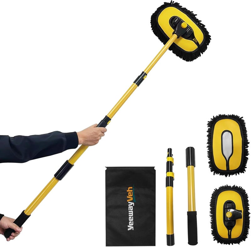 YeewayVeh 53-Inch Car Wash Brush with Long Handle and 2 Microfiber Brush Heads - Image 1