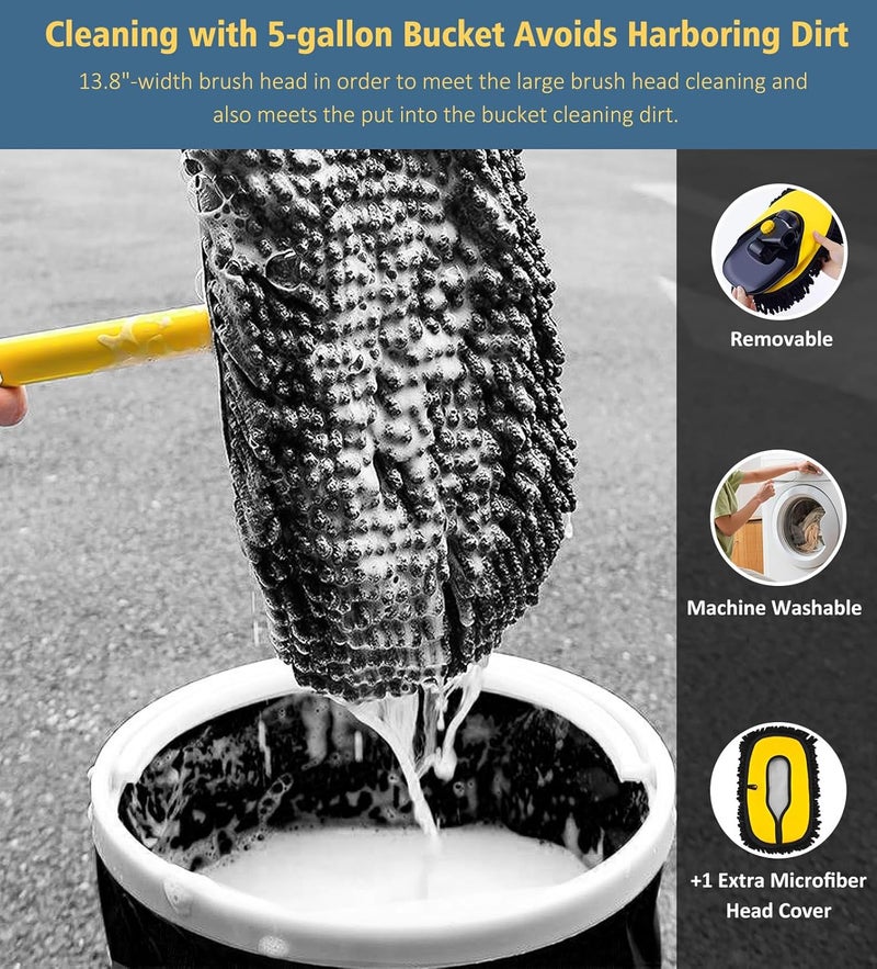 YeewayVeh 53-Inch Car Wash Brush with Long Handle and 2 Microfiber Brush Heads - Image 3