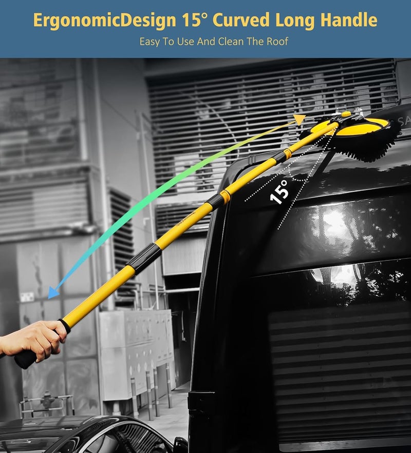 YeewayVeh 53-Inch Car Wash Brush with Long Handle and 2 Microfiber Brush Heads - Image 4