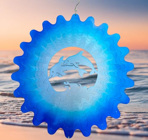 ISEO Dolphin Wind Spinner for Yard and Garden Hanging Outdoor Decor Yard Art Porch and Patio Decorations Metal Wind Spinners Outdoor Weather Resistant 12