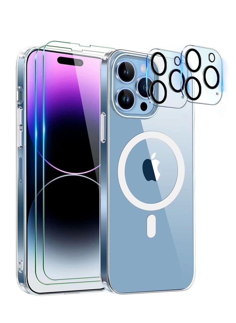 Houmt iPhone 14 Pro Max Cover Compatible with MagSafe Pack of 2 Screen Protector and Camera Lens Protector Strong Magnets Never Yellow Shockproof Protective Case 6.7 inch  - Image 1