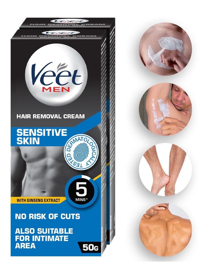 كريم إزالة الشعر للبشرة الحساسة للرجال، 50 جرام، كل عبوة مكونة من قطعتين - Image 1