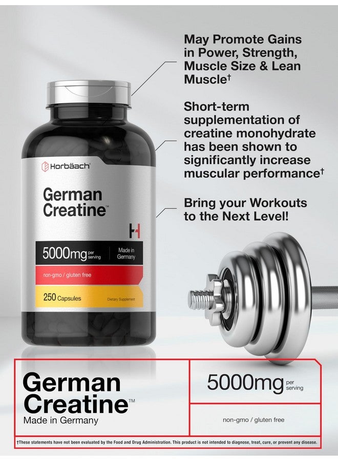 Horbäach German Creatine Monohydrate 5000mg | 250 Capsules | Non-GMO, Gluten Free Supplement - Image 4