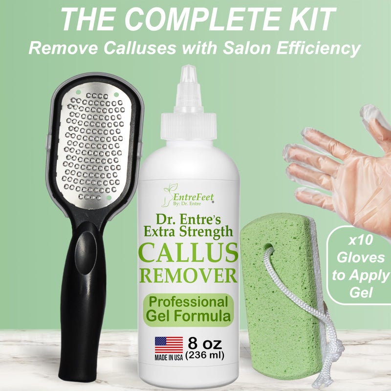 EntreFeet Dr. Entre's Callus Remover Gel Kit for Feet: Foot File, Pumice Stone, 5 Glove Pairs for Gel Application, Spa Kit, Foot Care, Pedicure Tools, Scrubber, 8oz - Image 4