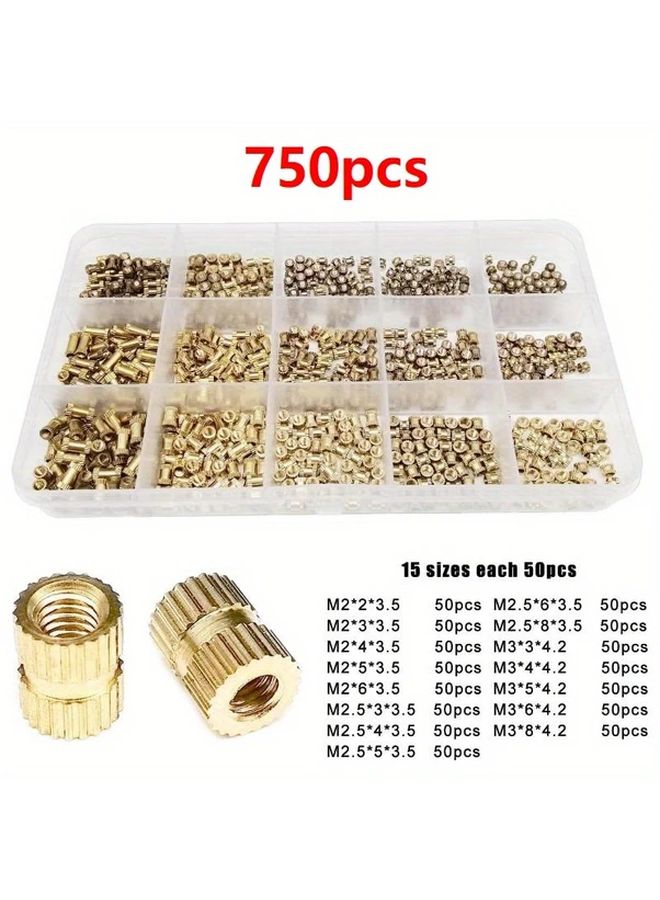 750 قطعة مجموعة مرابط M2 وM3 النحاسية المخرمة مثبتة بالحرارة لطباعة البلاستيك ثلاثية الأبعاد - Image 2