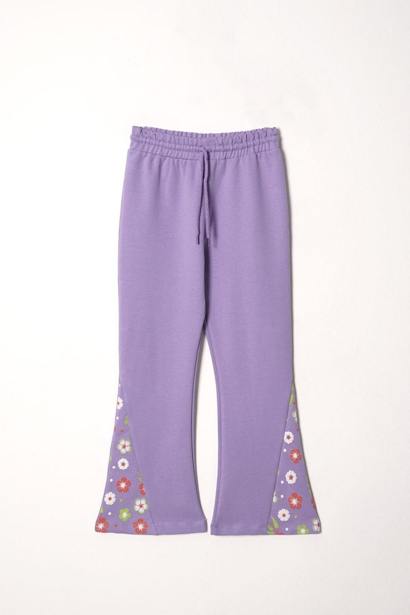 Zepkids Crew Neck Long Sleeve Flower Embroidery Printed Lilac Color Girl's Two Piece Set  - Image 4