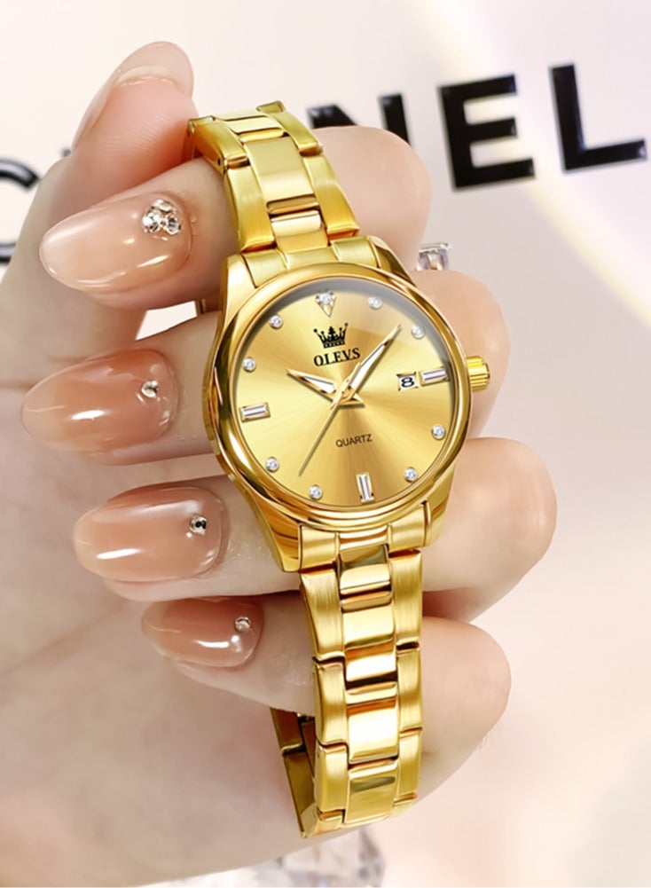 أوليفز ساعة نسائية بسيطة وفاخرة مقاومة للماء، حركة كوارتز بحزام من الفولاذ المقاوم للصدأ، مضيئة، مع وظيفة التاريخ - Image 1