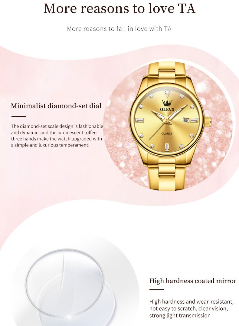 أوليفز ساعة نسائية بسيطة وفاخرة مقاومة للماء، حركة كوارتز بحزام من الفولاذ المقاوم للصدأ، مضيئة، مع وظيفة التاريخ - Image 3