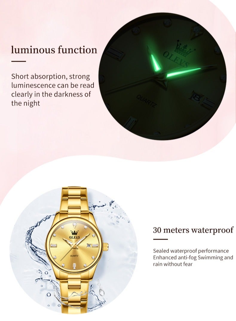 أوليفز ساعة نسائية بسيطة وفاخرة مقاومة للماء، حركة كوارتز بحزام من الفولاذ المقاوم للصدأ، مضيئة، مع وظيفة التاريخ - Image 4