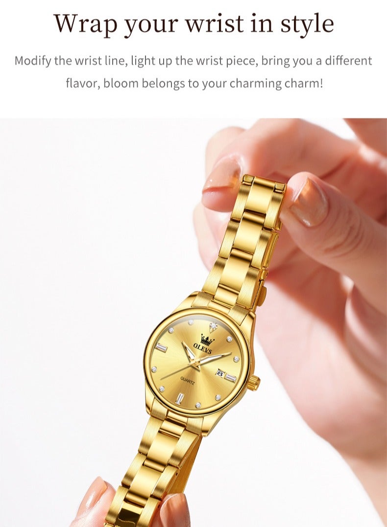 أوليفز ساعة نسائية بسيطة وفاخرة مقاومة للماء، حركة كوارتز بحزام من الفولاذ المقاوم للصدأ، مضيئة، مع وظيفة التاريخ - Image 2