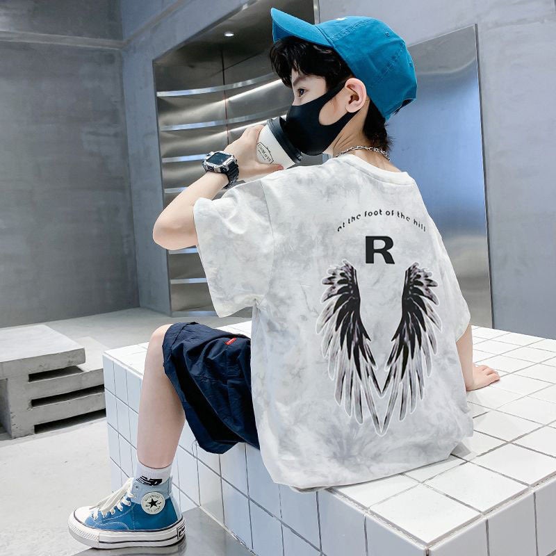 Children'S Tie-Dyed T-Shirt Top Boy'S Pure Cotton Summer T-Shirt Short-Sleeved Loose Summer Printed Casual All-Match Round Neck - Image 5