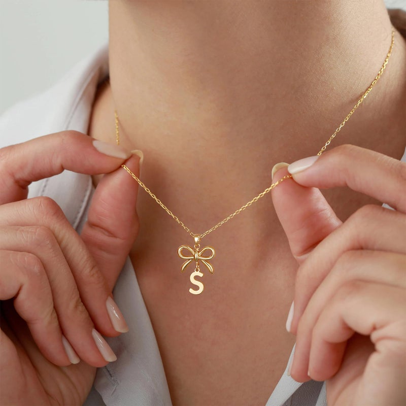 JIAOGE Initial Necklaces for Women - Bow Necklace A Initial Necklace for Girls Gold Necklace for Women Gifts for Girls Kids Jewelry Birthday Gifts for Teen Girl Gift for Teenage Girl Letter Necklace - Image 5