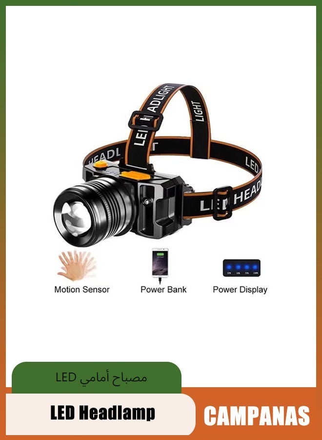 CAMPANAS LED Headlamp, Super Bright Headlight, Rechargeable Head Light, 360° Adjustable Angle Headlight, Ipx6 Waterproof, Motion Sensor, Headlight for Fishing, Camping, Hiking - Image 1