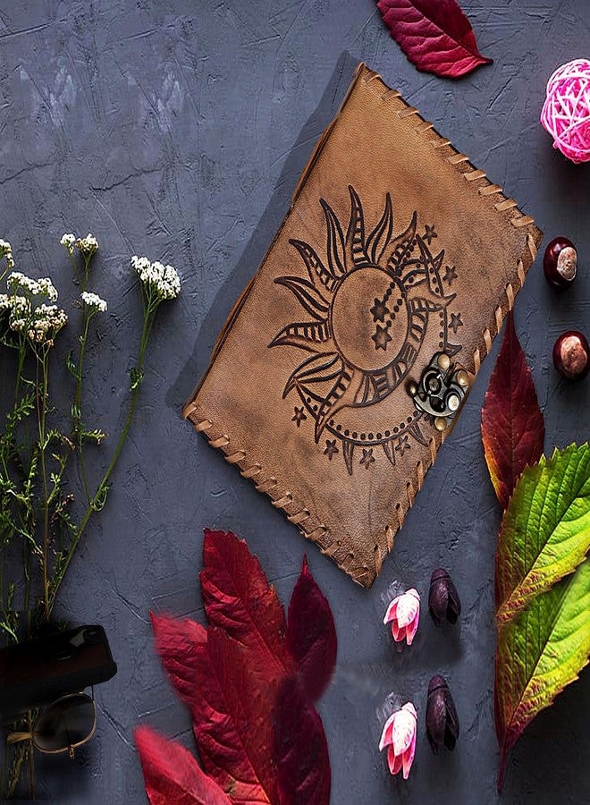 CREATIVE LEATHER ART مفكرة جلدية مصنوعة يدويًا | مفكرة الشمس والقمر | مفكرة النجوم | مفكرة جلدية مقاس 5 × 7 بوصة للنساء | مفكرة جلدية للرجال | دفتر رسم جلدي | دفتر جلدي فارغ - Image 2