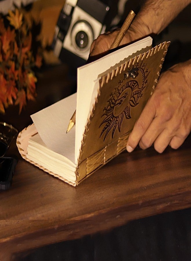 CREATIVE LEATHER ART مفكرة جلدية مصنوعة يدويًا | مفكرة الشمس والقمر | مفكرة النجوم | مفكرة جلدية مقاس 5 × 7 بوصة للنساء | مفكرة جلدية للرجال | دفتر رسم جلدي | دفتر جلدي فارغ - Image 5