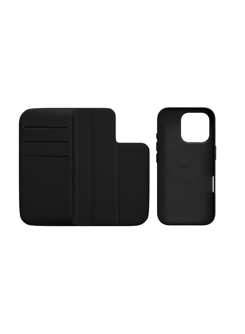 Mageasy 2-In-1 Card Folio M Leather Flip Phone Case For Iphone 16 Pro-Black - Image 3