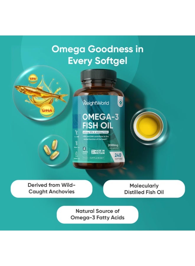 WeightWorld Omega 3 Fish Oil 2000mg - 240 Softgels (4 Months Supply) - 660mg EPA & 440mg DHA - Omega 3 Fatty Acids Supplements - Fish Oil Capsules - Made in the UK - Gluten-Free & Lactose-Free Capsules - Image 2