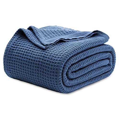 Bedsure 100 Cotton Blanket King Size for Bed  Breathable and Soft Waffle Weave Blanket for Summer Spring Navy 104x90 inches