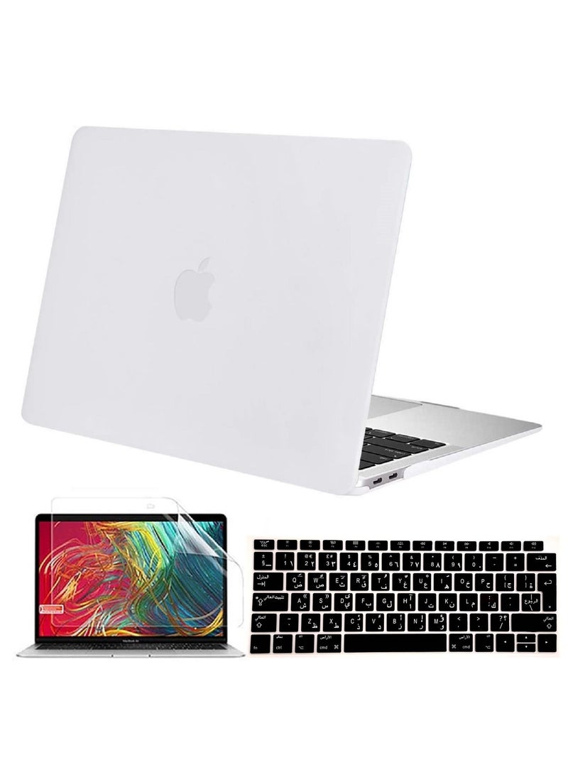 Hard Shell Case UK Layout Arabic Keyboard Cover and Screen Protector Compatible for MacBook Air 13-Inch Model A1932 Release 2019 2018 White - Image 1