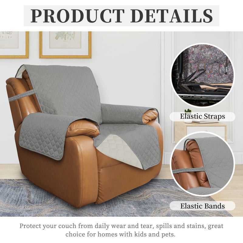 Issuntex Double Protection 100% Waterproof Recliner Covers For Living Room Reversible Furniture Protector Recliner Couch Sofa Slipcover For Dogs Pets Kids (Oversized Recliner Light Gray/Ivory) - Image 5