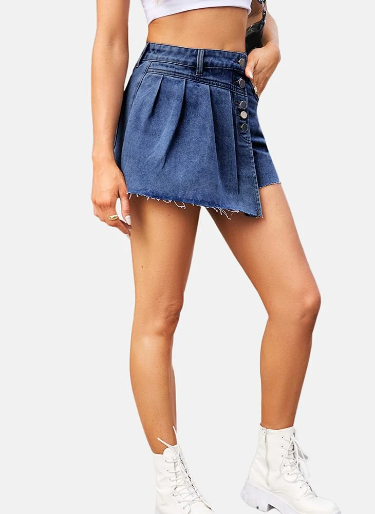 يونيكي Blue Mid Rise Plain Mini Skirt