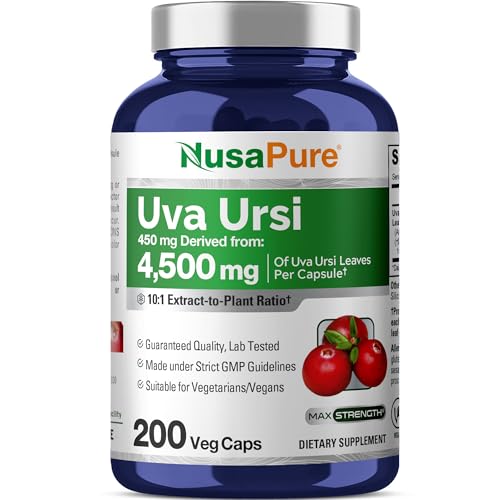 NusaPure Uva Ursi 10:1 Extract, 450 mg Equivalent to 4,500mg 200 Vegetarian caps (Non-GMO, Vegan) Bearberry - Image 1