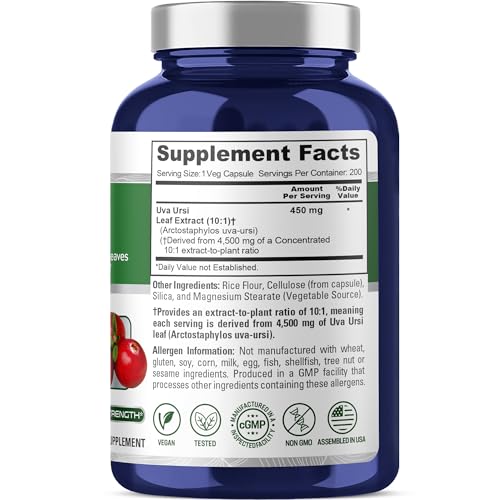 NusaPure Uva Ursi 10:1 Extract, 450 mg Equivalent to 4,500mg 200 Vegetarian caps (Non-GMO, Vegan) Bearberry - Image 2