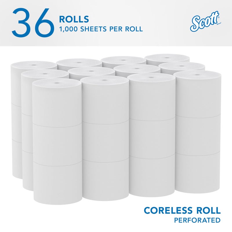 Scott Professional Essential Coreless High-Capacity Standard Roll Toilet Paper, Bulk (04007), 2-Ply, White (36 Rolls of 1,000 Sheets, 36,000 Sheet Total) - Image 2