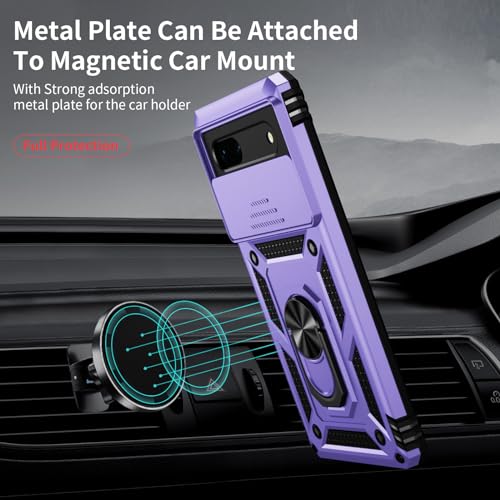 Weycolor for Google Pixel 6A Case with Camera Lens Cover HD Screen Protector, 10 FT Military Grade Drop Protection, Magnetic Ring Holder Kickstand Protective Phone Case,Lavender - Image 2